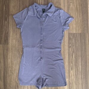 Women's Blue Button-up Collard Romper